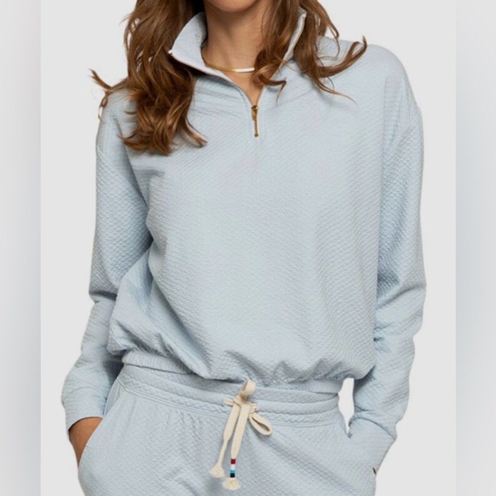 Anthropologie Sol Angeles Women's Blue Quilted Cropped Quarter-Zip Top S